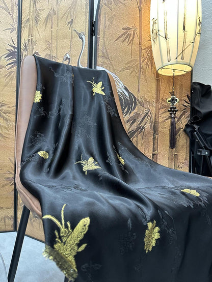 Gold Butterfly Jacquard Damask Fabric: 100% Rayon, 59" Wide