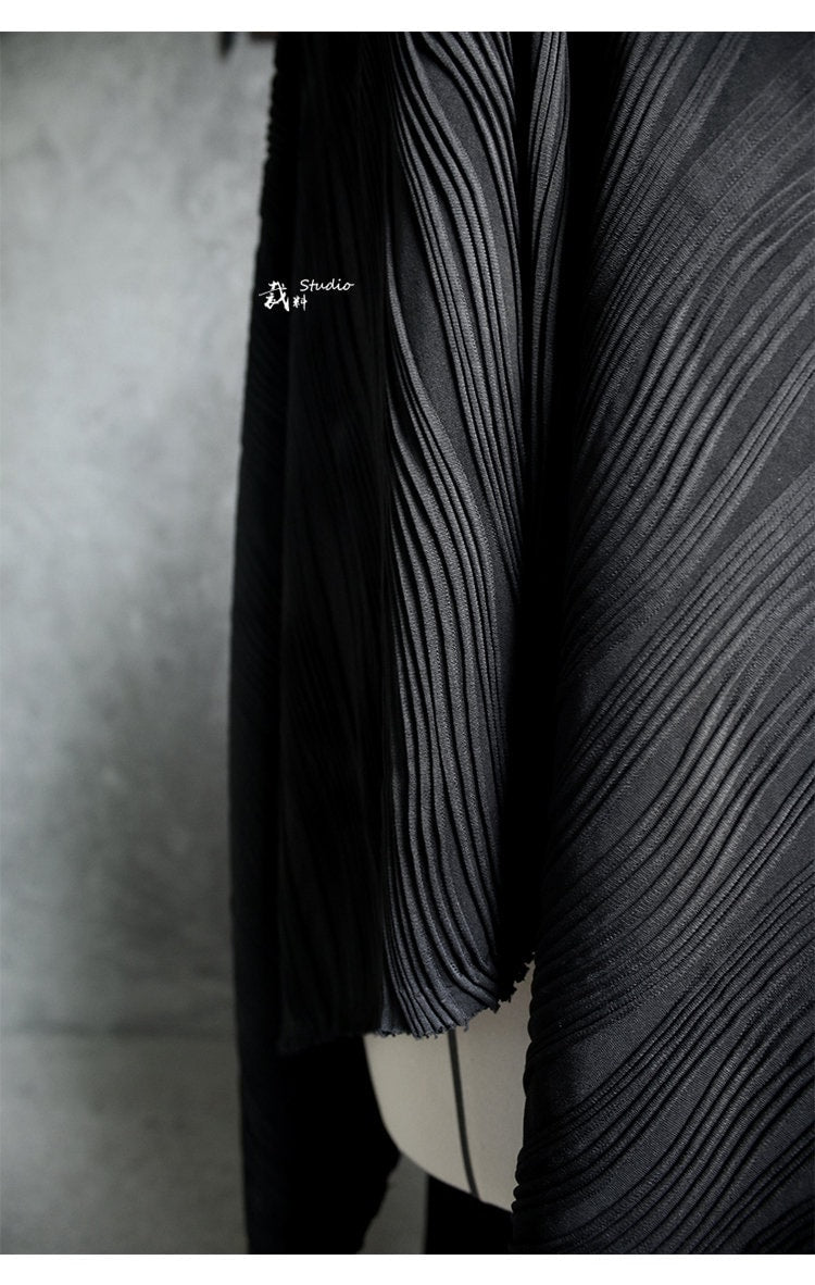 Black 3D Striped Texture Fabric: Stretch Cotton Polyester Designer Sewing