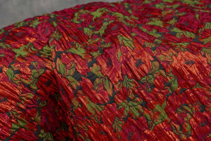 Tissu jacquard à motif floral abstrait en relief 3D avec fil doré, largeur 57 pouces