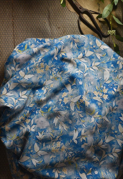 Tissu en coton à motif floral : style peinture à l’encre de Chine, 140 cm de large