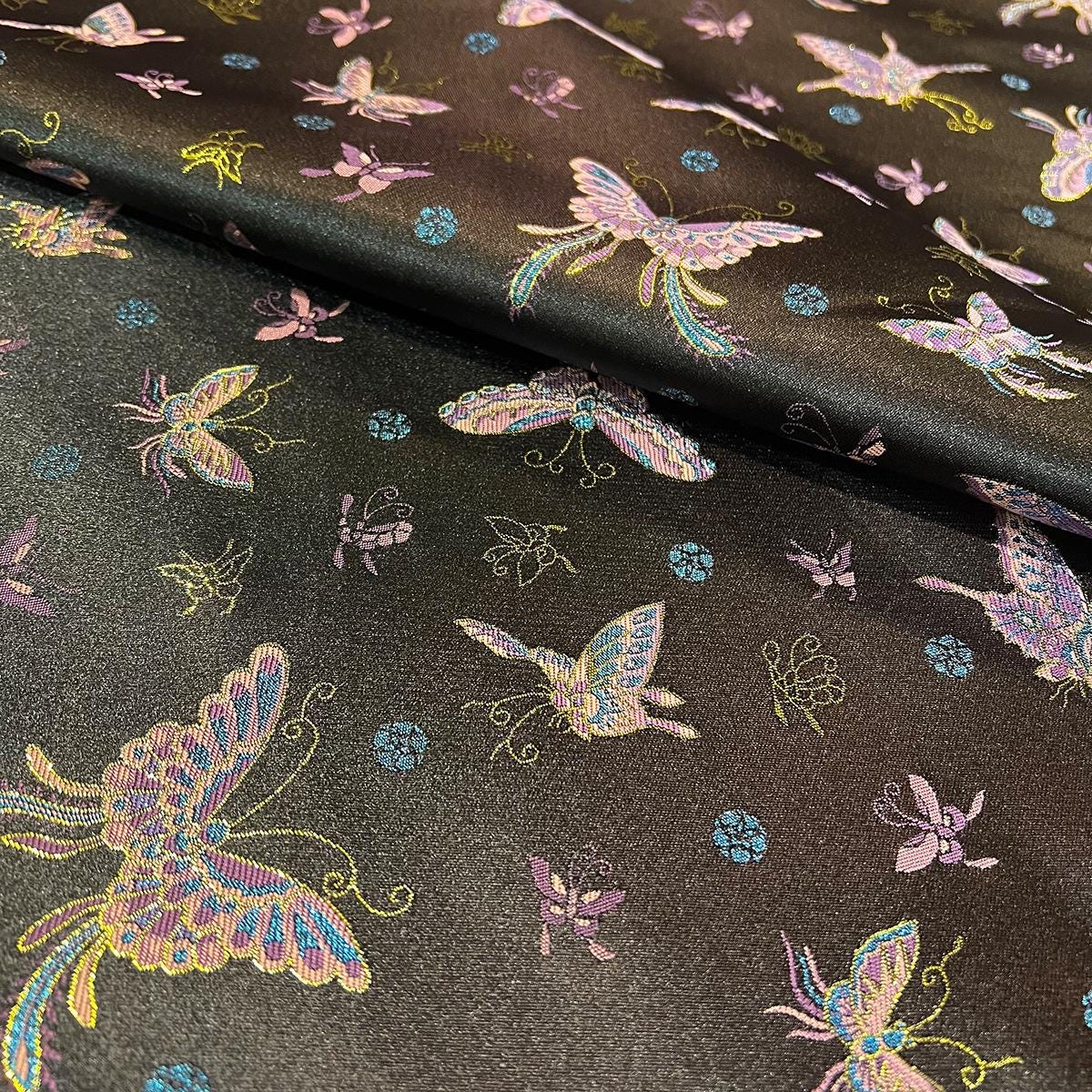 Butterfly Brocade Fabric, Black & Gold Foil, Chinese Wedding Fabric