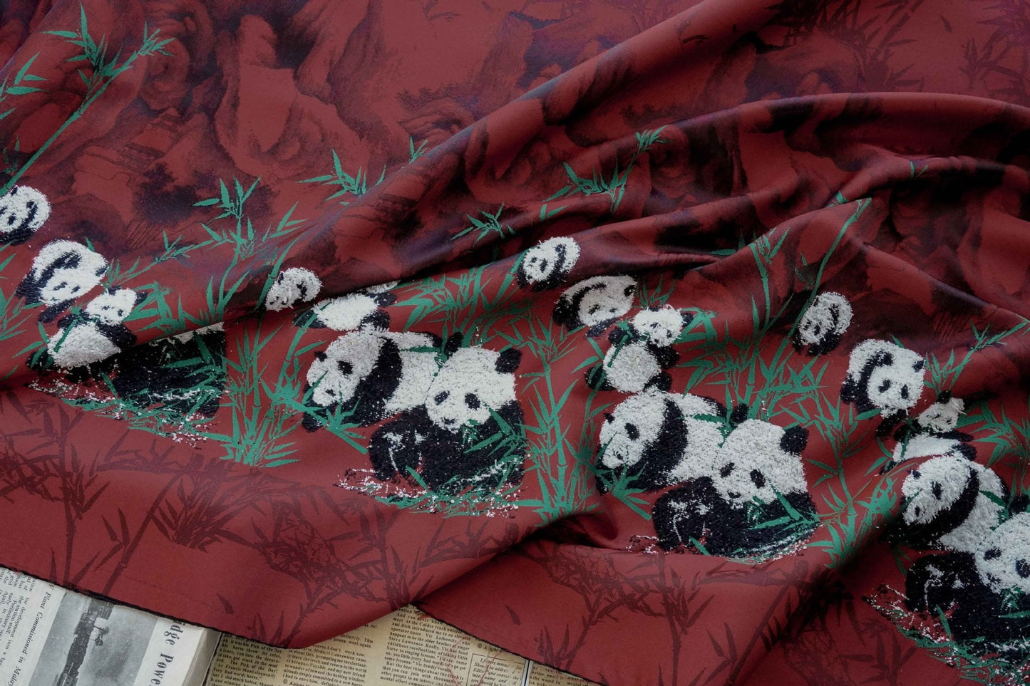 Red Panda Jacquard Fabric: Embossed Upholstery, Costume, Decor - 65"W