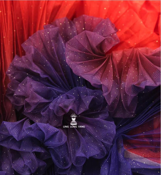 Gradient Glittering Mesh Fabric, High-Density Elastic Polyester, 63"W