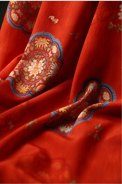 Floral Rayon Cotton Blend Fabric: Red Upholstery, Costume, & Sewing - 59"W