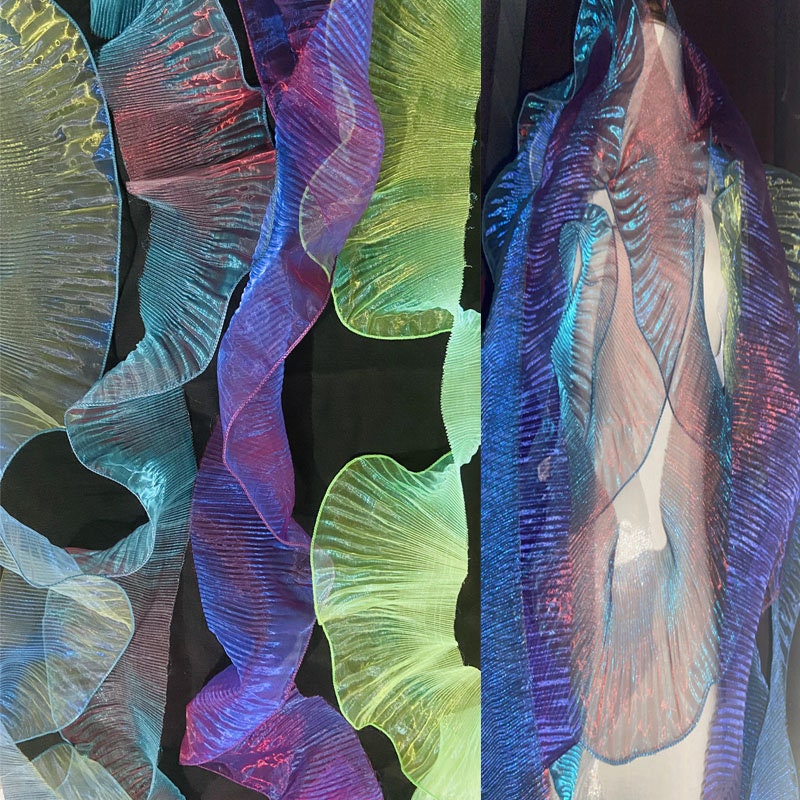Two-Toned Ruffle Organza Fabric: 3D Folds, 15cm Wide