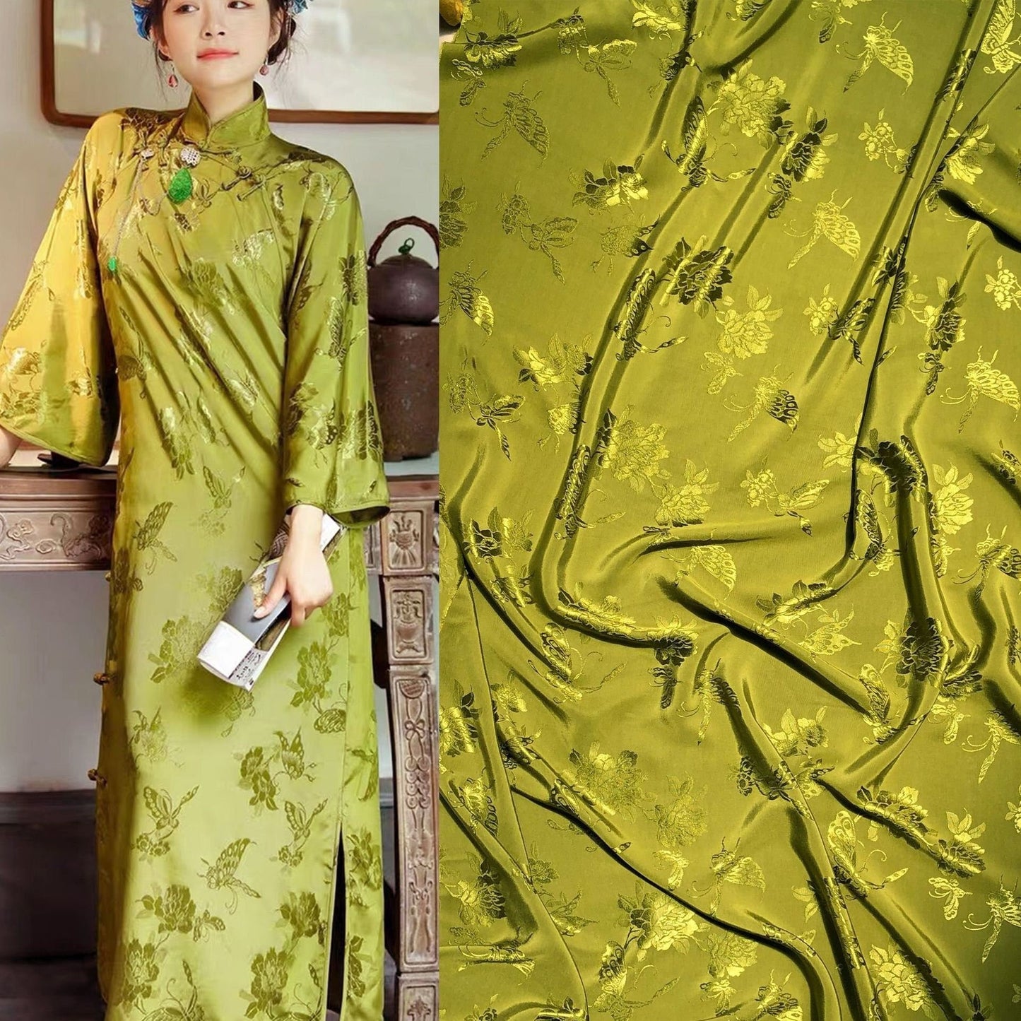 Butterfly Jacquard Satin Damask Fabric - 59" Wide Rayon Sewing Fabric