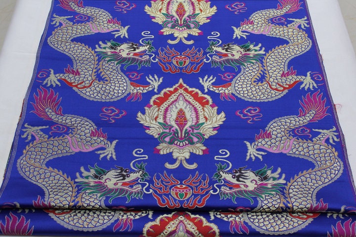 Blue Dragon Brocade Fabric: Chinese Robe Cheongsam Material (29"W)