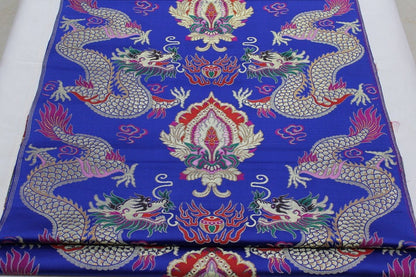 Blue Dragon Brocade Fabric: Chinese Robe Cheongsam Material (29"W)