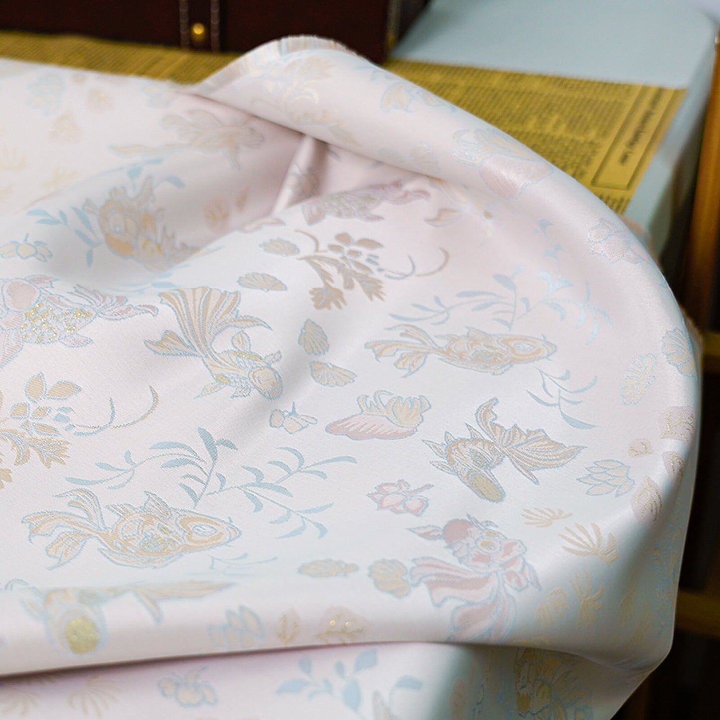 Gold Fish Brocade Jacquard Fabric: Retro Style, 60" Wide - Poppylollipop