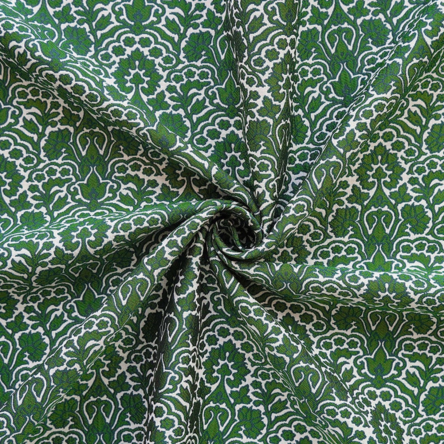 Tissu jacquard tissé à motif floral vert : réversible, pour ameublement, costumes, kimonos - 140 cm de large