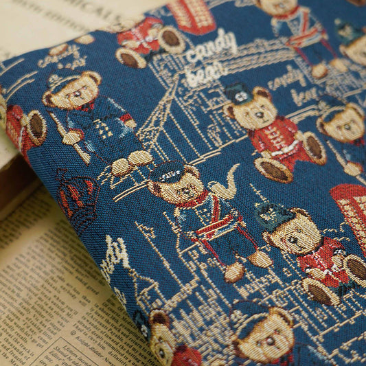 Tissu jacquard à motif ours de dessin animé, 60 % polyester / 40 % coton, largeur 140 cm