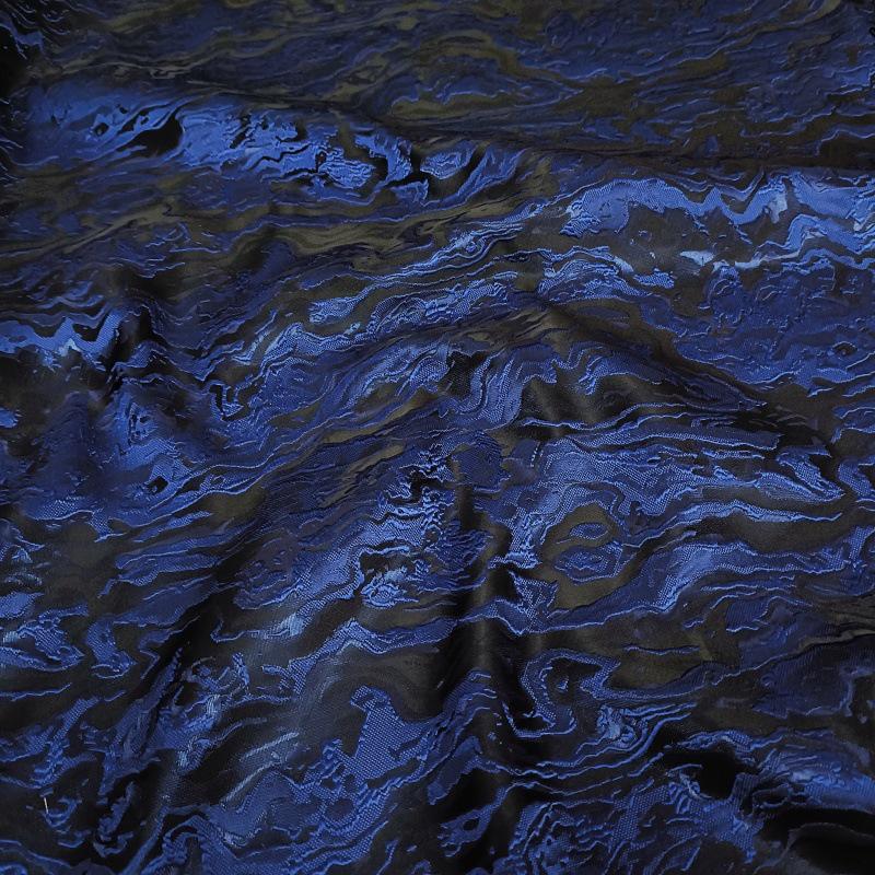 Blue & Black 3D Texture Jacquard Fabric: 66" Wide Polyester Blend