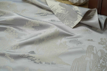 Jacquard Polyester Fabric: Minimalist Asian Landscape, Upholstery & Decor