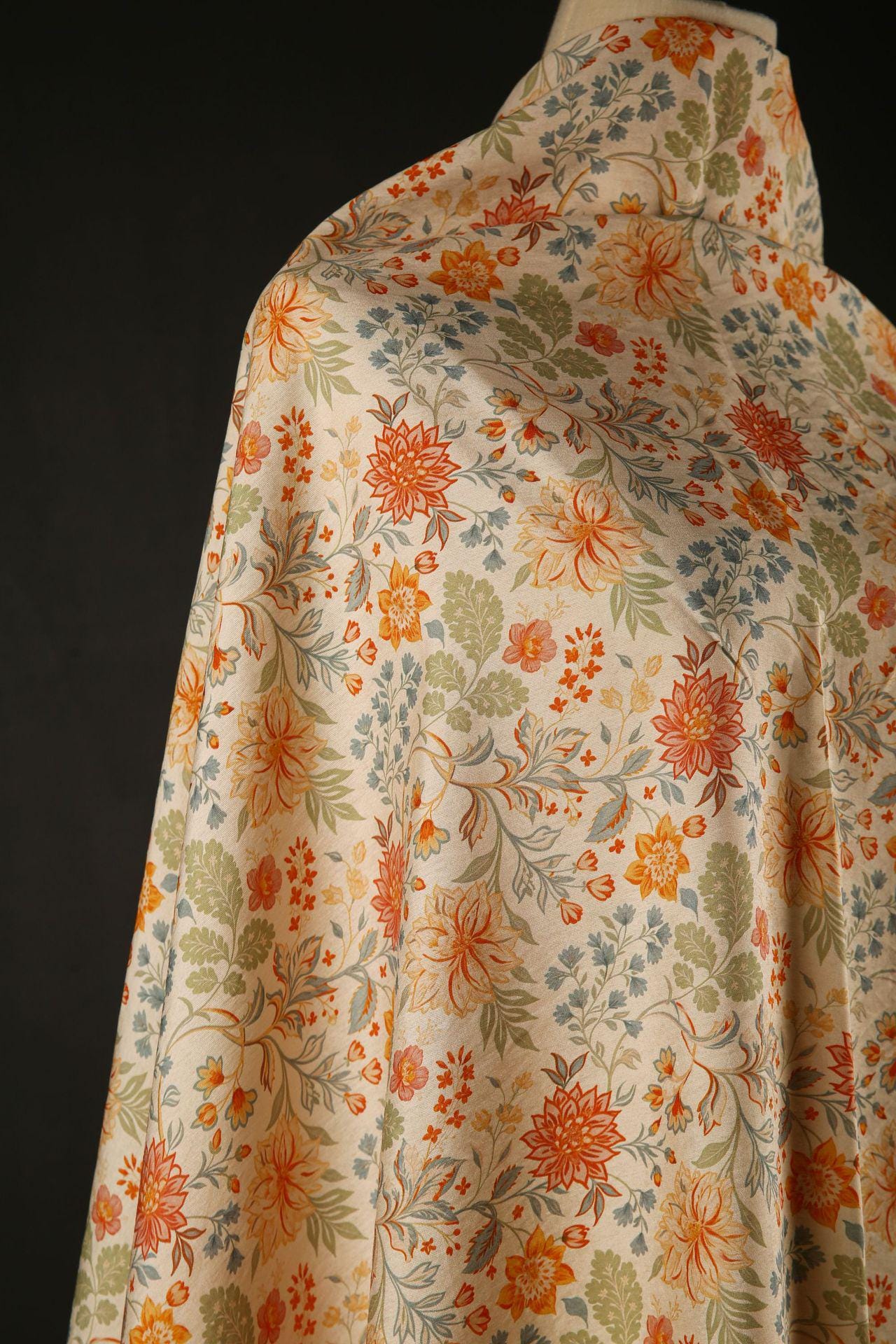 Tissu Tencel Ramie à motifs floraux : Matière première pour robes, châles et décorations - Vendu au mètre