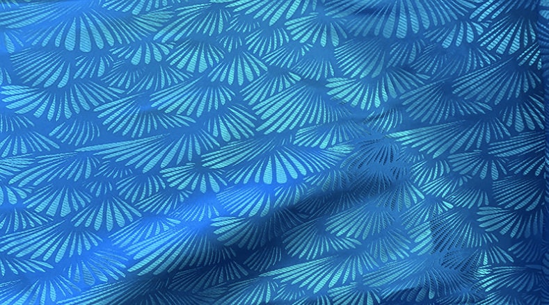 Tissu brocart jacquard coquillage japonais : mélange soie-rayonne, 75 cm de large