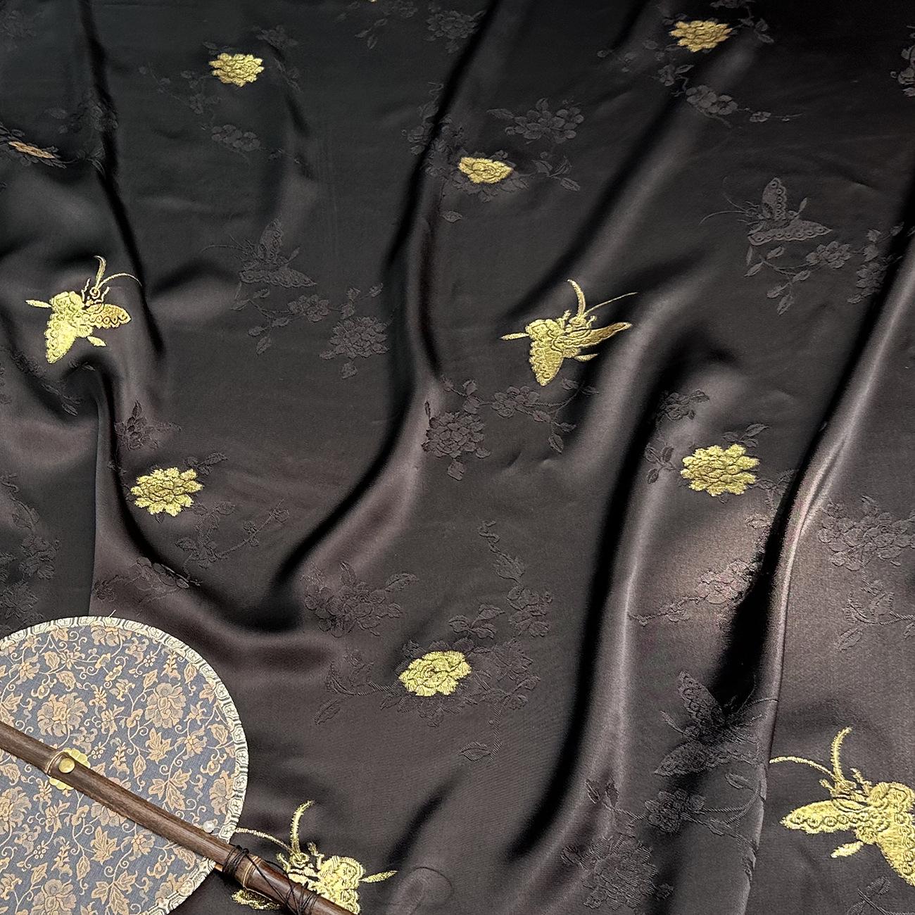 Gold Butterfly Jacquard Damask Fabric: 100% Rayon, 59" Wide