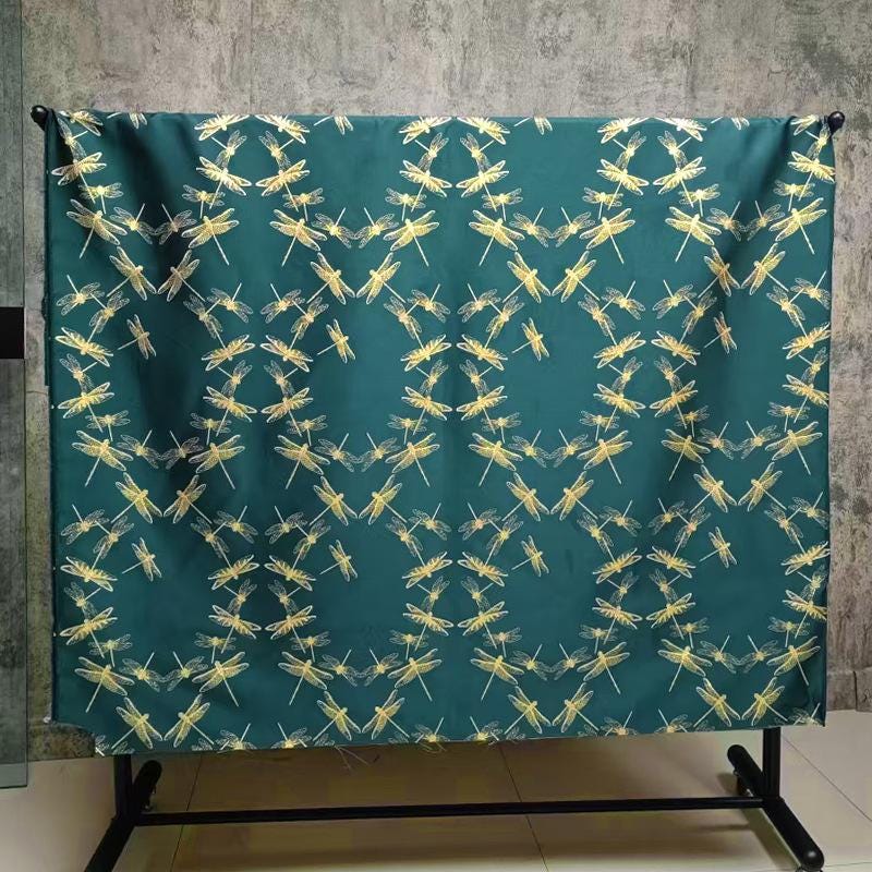 Gold Dragonfly Brocade Fabric: Elegant Cheongsam & Dress Textile