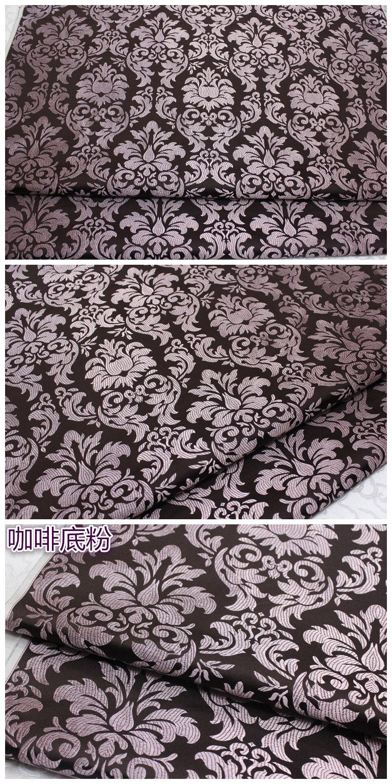 Floral Silk Brocade Fabric: Red Gold Coffee Pink Upholstery Drapery, By The Meter