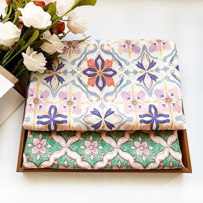 Tissu Tencel Ramie : imprimé floral Dunhuang, 150 cm de large, vendu au mètre