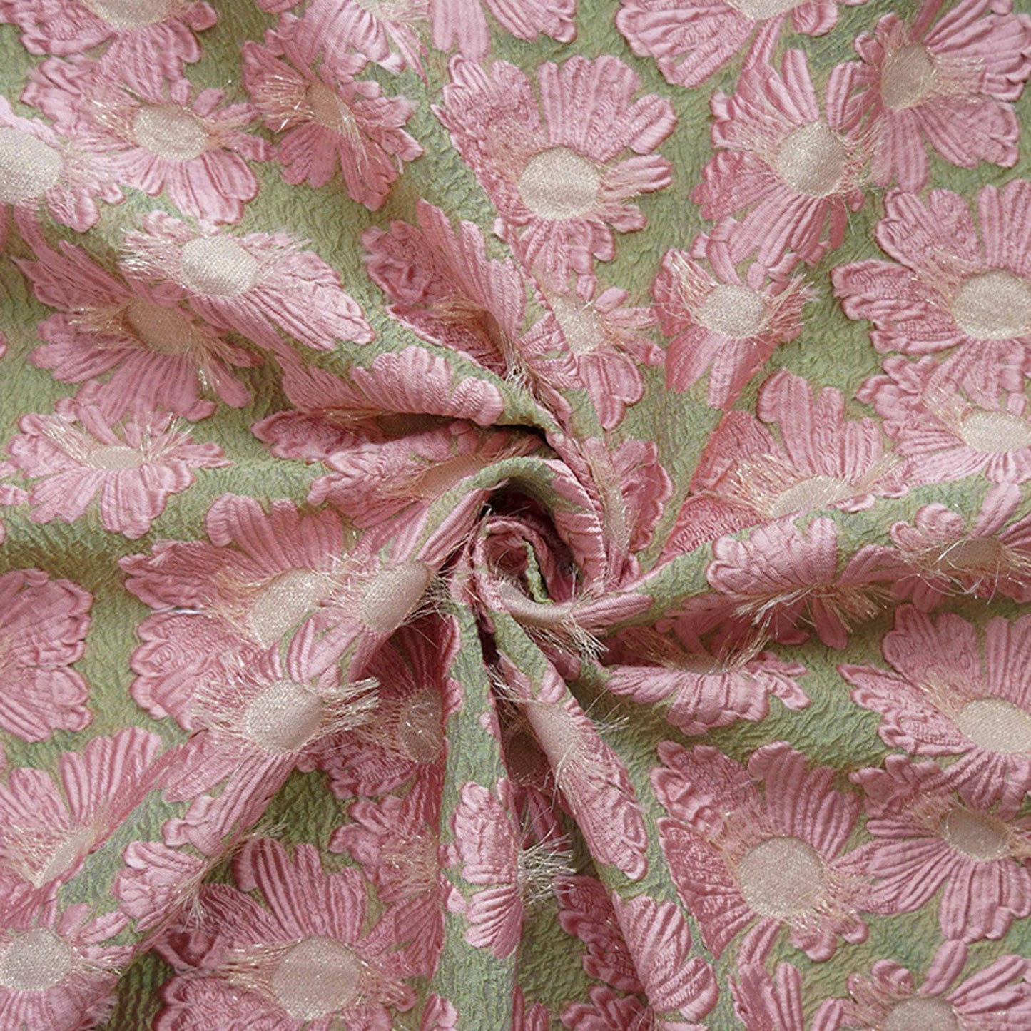 Gold Thread Jacquard Fabric: 3D Embossed Floral Woven Material, 55"W