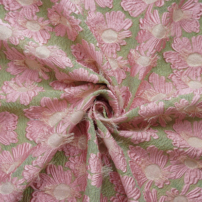 Gold Thread Jacquard Fabric: 3D Embossed Floral Woven Material, 55"W