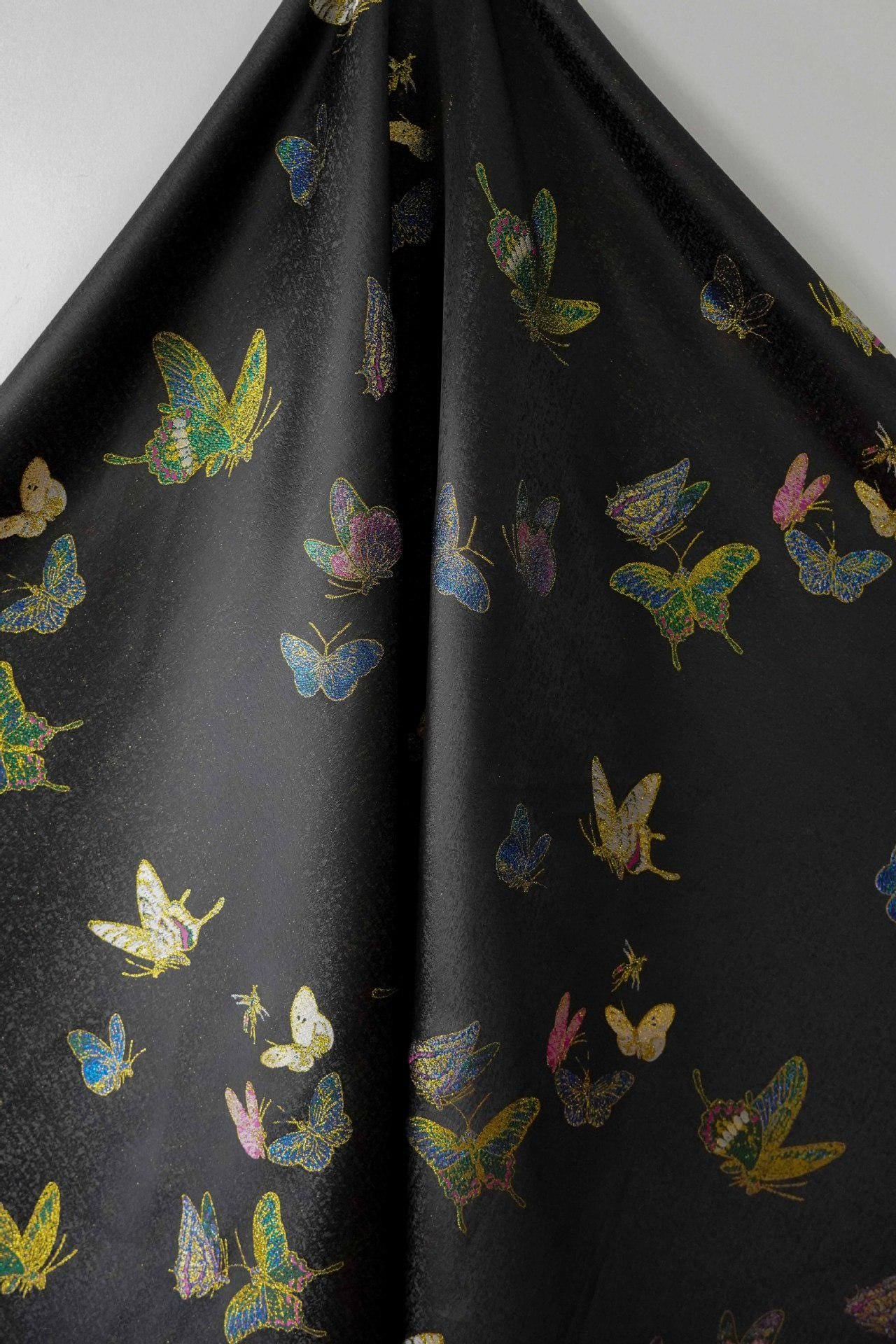 Black Brocade Fabric | Butterfly Jacquard, Sewing Material (59"W)