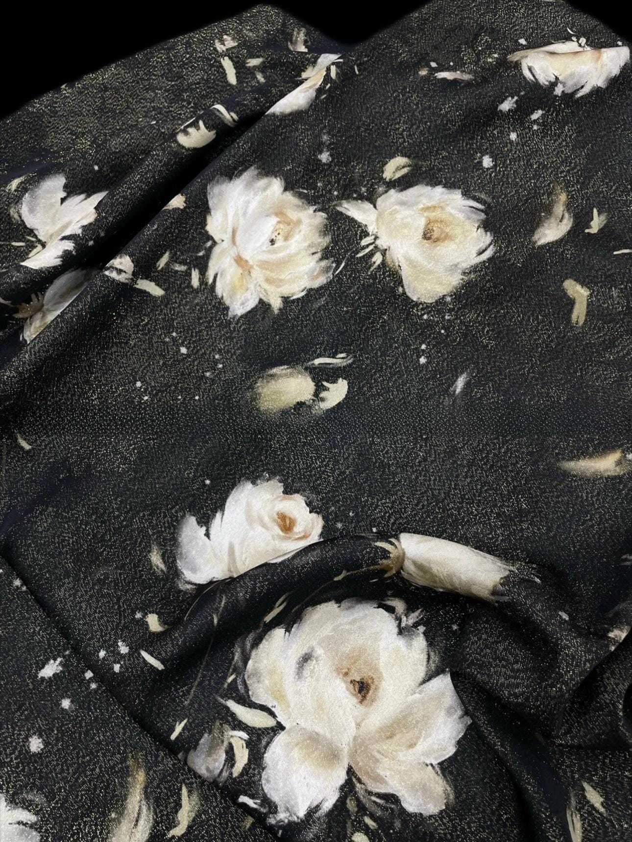 Floral Brocade Fabric: Gold Printed Viscose Jacquard for Cheongsam, Hanfu - 55"W