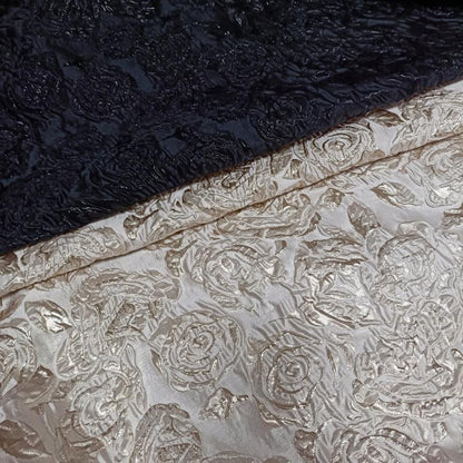 Gold Rose Embossed Jacquard Fabric | 3D Floral Brocade (54" Wide)