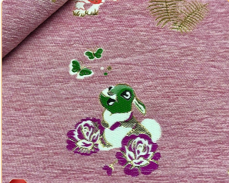 Rabbit Chenille Jacquard Fabric: 59"W Brocade Upholstery, Quilting, Sewing - Poppylollipop