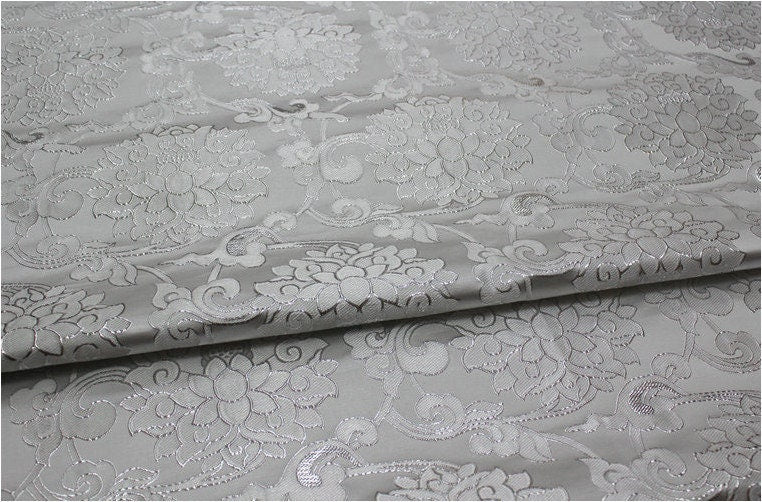 Lotus Flower Silk Brocade Fabric: Retro Chinese Decor (29.5"W)