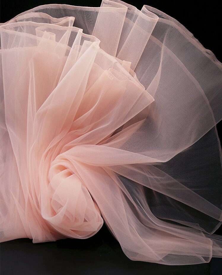 Pleated Organza Fabric: Stiff Texture Designer Material, 62" Wide