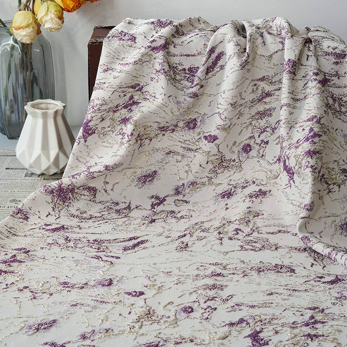 Gold Foil Jacquard Fabric - 3D Textured Embossed Material, 56" Wide