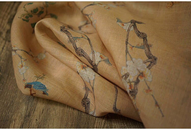 Floral Ramie Fabric: Samuume Pattern, 55" Wide - Sewing & Upholstery