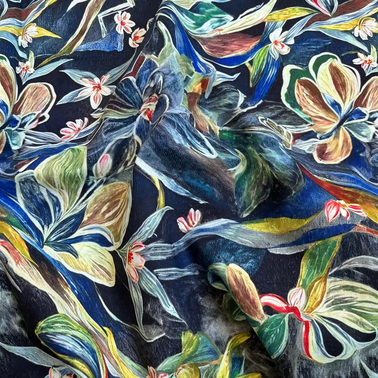 Floral Cotton Fabric: 1960s Style Upholstery, Costume, & Sewing - 59"W