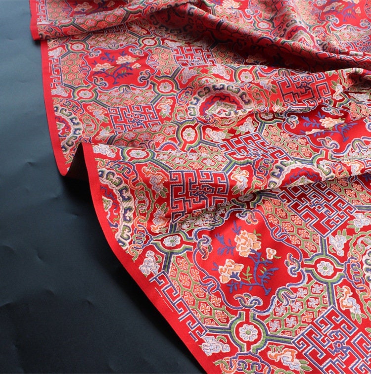 Embroidered Thangka Fabric: Red Tibetan Robe Mount, Upholstery & Costume Fabric