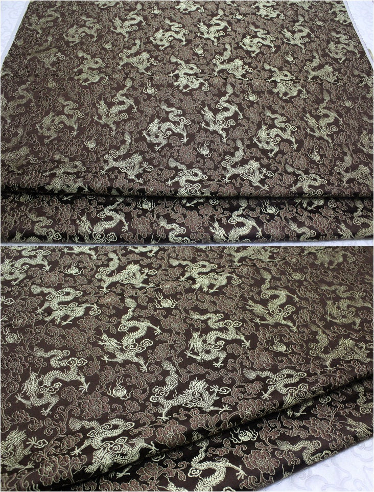 Dragon & Flower Brocade Fabric: Multi-Color Silk Rayon Blend, 29.5" Wide