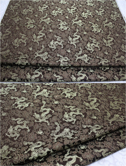 Dragon & Flower Brocade Fabric: Multi-Color Silk Rayon Blend, 29.5" Wide