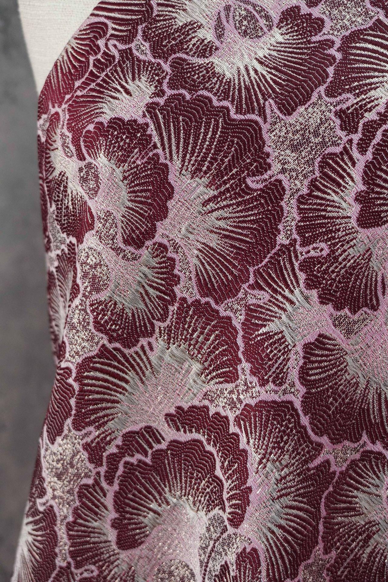 Ginkgo Leaf Gold Thread Jacquard Dress Fabric, 56" Wide