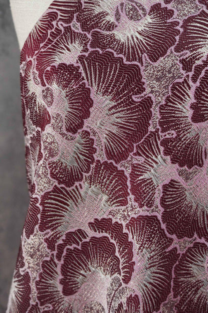 Ginkgo Leaf Gold Thread Jacquard Dress Fabric, 56" Wide