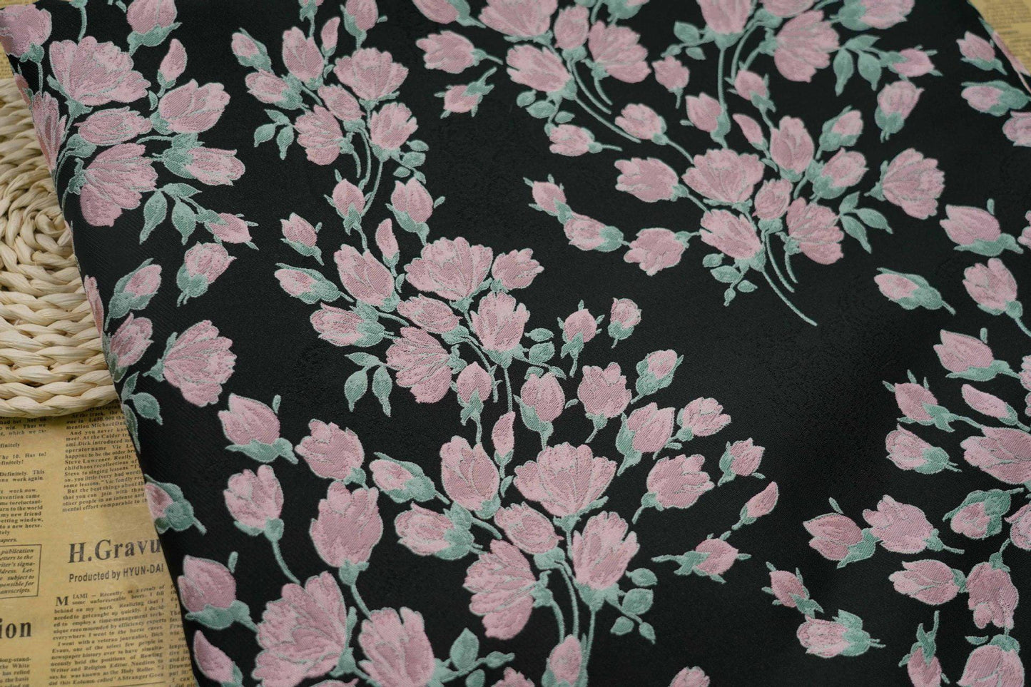 Reversible Pink Flower Jacquard Fabric: Embossed Upholstery, Costume, Curtain (55"W)