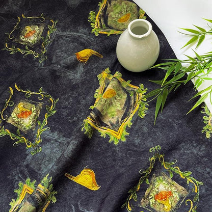 Élégant oiseau doré sur tissu de coton minuit ��� Matières de mode et d'artisanat oriental"Large