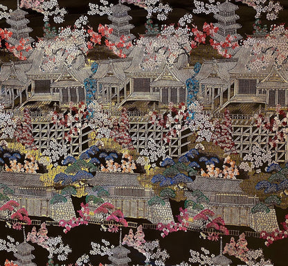 Tissu brocart Kinran japonais : Architecture ancienne, tissu à coudre à motifs floraux