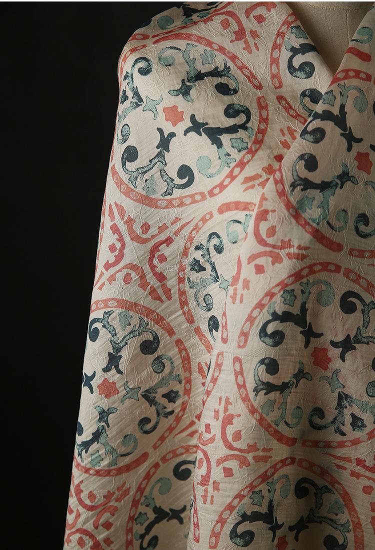 Tissu Tencel Ramie : Impression Dunhuang, Couture et Ameublement - Au mètre
