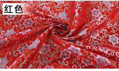 Floral Vine Silk Brocade Fabric: Red Cheongsam Upholstery, 57"W