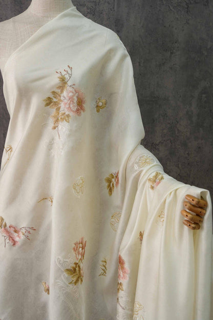 Embossed Flower Embroidery Organza Fabric: 59"W Silk Dress Material