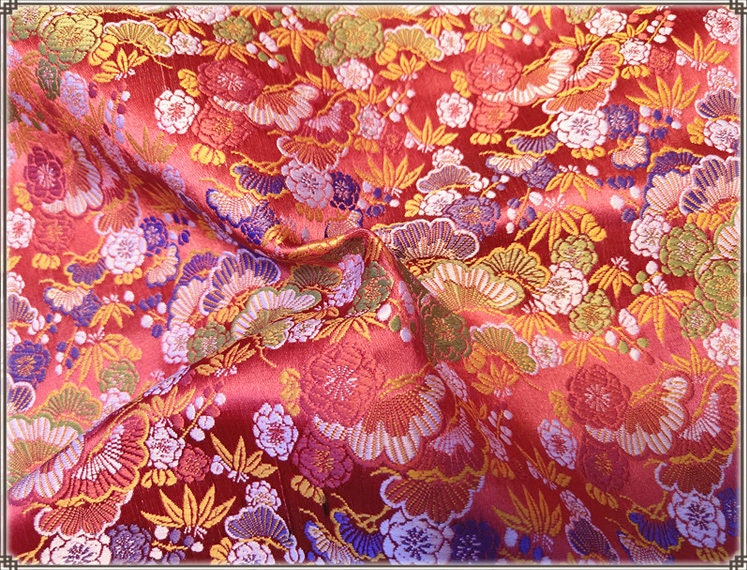 Tissu brocart de soie japonais Nishijin : Jacquard floral (au mètre)
