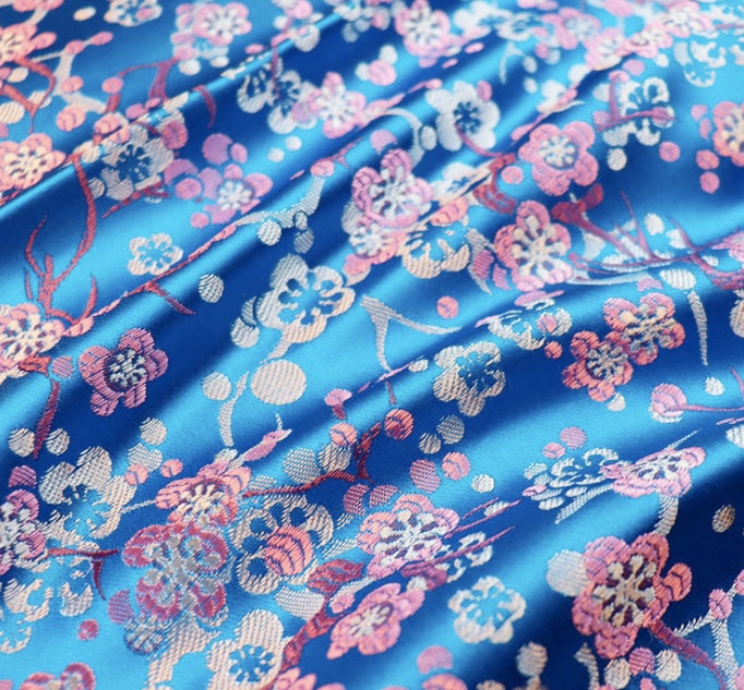 Plum Blossom Silk Brocade Fabric: Multicolored Cheongsam Qipao Material