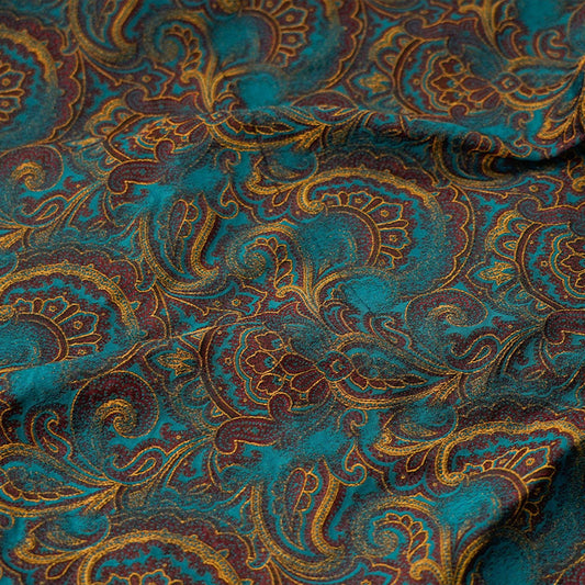 Tissu jacquard lurex : motif cachemire bleu lac tissé pour ameublement, couture, rideaux (157 cm de large)
