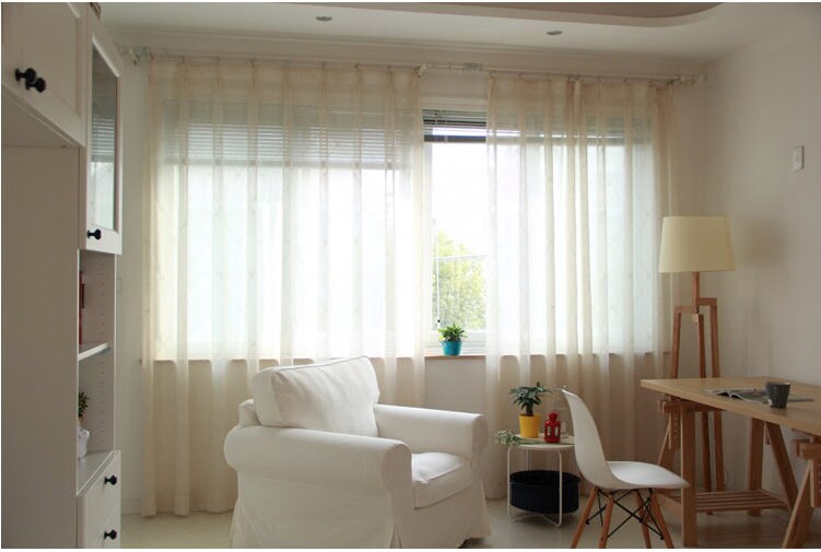 Tissu pour rideaux en lin mélangé brodé : Voile élégant et transparent, 279 cm de hauteur