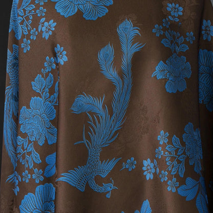 Tissu brocart de soie Phoenix & Peony : Jacquard Xiangyun marron pour Cheongsam et Hanfu